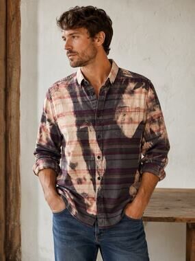 Franklin Flannels Shirt Men's Size M Bleached Upcycled Coral Gray Plaid